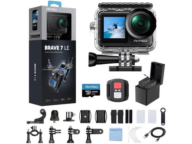 Brave 7 LE 4K30fps Action Camera with 128GB MicroSDXC U3 Memory Card Accessories Kit Bundle Ultra HD 131FT Waterproof Camera EIS 2.0 WiFi Remote.