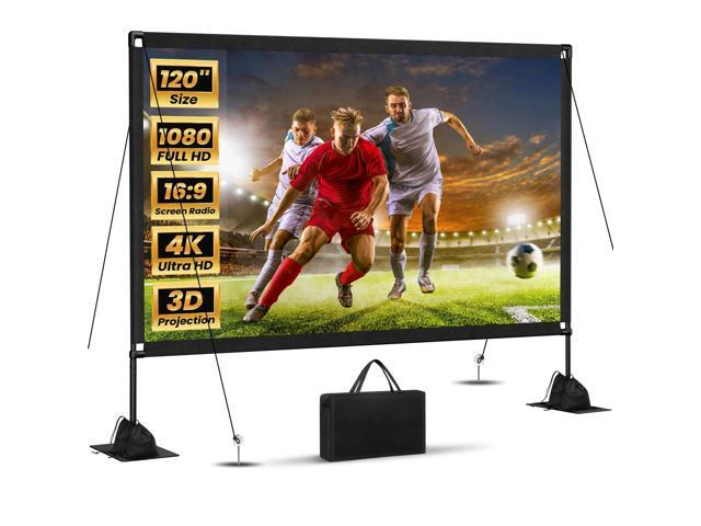 120inch Projector Screen with Stand: Portable Projector Screen Outdoor Indoor Front/Rear16:9 4K HD with Carry Bag Sandbag- Movie Screen for...