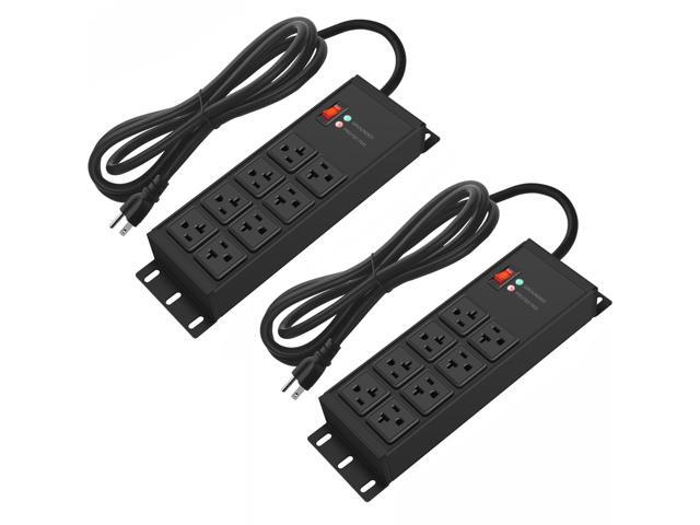 2PCS Heavy Duty Power Strip Surge Protector 20 AMP, 8 Outlets 12 Gauge Shop Garage Metal Multiple Outlets, 6 FT Extension Cord 5-15P Adapter High.