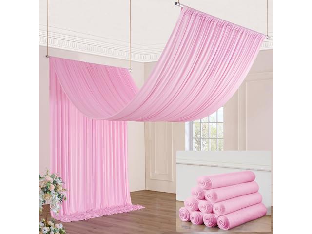 50ft×20ft Baby Pink Ceiling Drapes for Weddings Parties,10 Panels 5×20ft Long Ceiling Curtain for Tent Canopy,Wrinkle Free Silk Easy to.