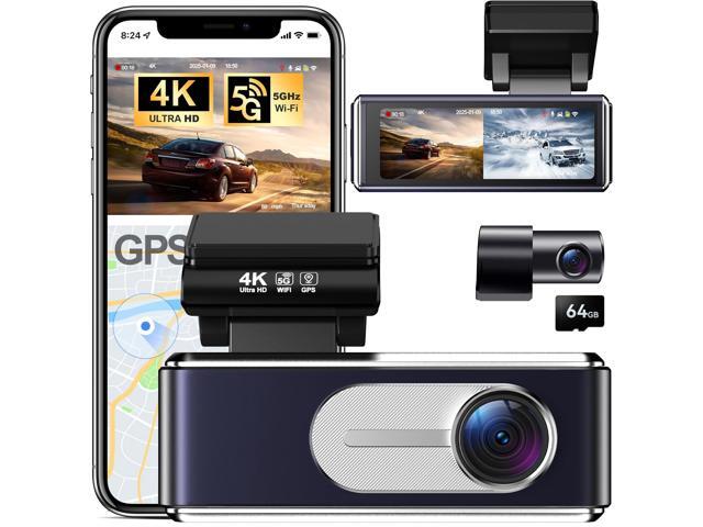 4K Dash Cam Front and Rear,with 64GB Card,Built in 5.8GHz WiFi & GPS Car Camera,Super Night Vision,Advanced Driver Assistance System,3.2'IPS.