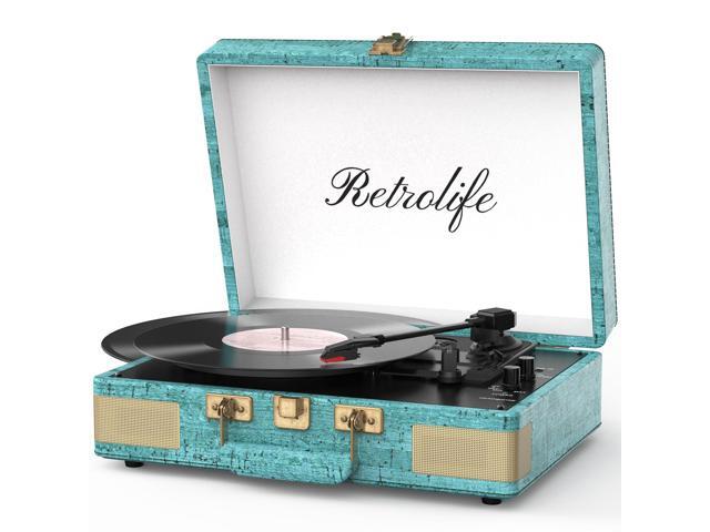 Record Player 3 Speed Bluetooth Portable Suitcase Vinyl Player with Built-in Speakers Turntable Enhanced Audio Sound PU Leather Vintage
