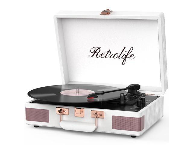 Record Player 3 Speed Bluetooth Portable Suitcase Vinyl Player with Built-in Speakers Turntable Enhanced Audio Sound PU Leather Vintage Turntable