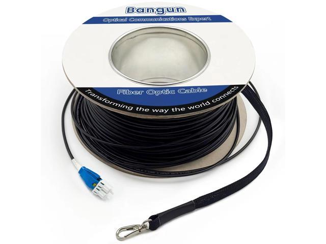200ft Uniboot LC to LC Outdoor Armored Fiber Patch Cable with Pulling Eye, Low Friction Single Mode Duplex Fiber Optic Cable Jumper Optical Patch...