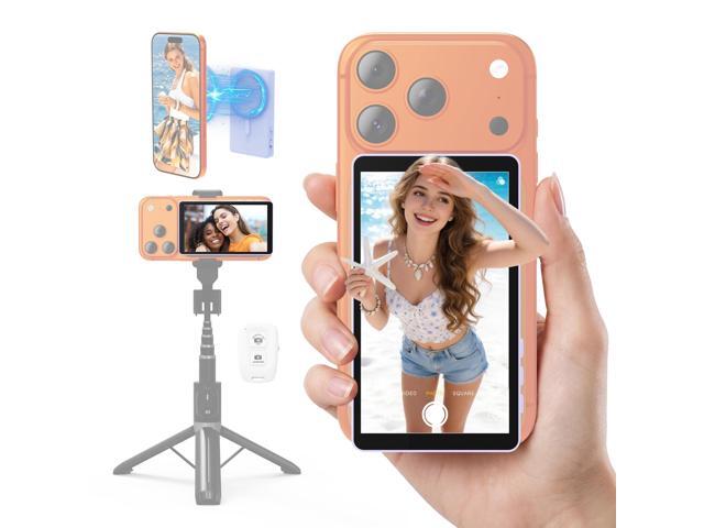 Selfie Monitor Screen, Vlog Magnetic with Remote Control, Rechargeable Bluetooth Speaker with 2 Wireless Microphone, for Content Creator, Live...