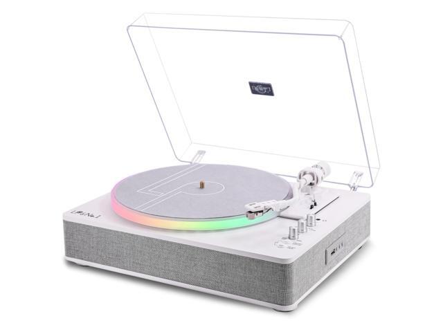 Record Player with Built-in 4 Stereo Speakers, Acrylic Turntable with LED Lighting, 2-Speed All-in-One Palyer with USB Playback & Recording, BT...