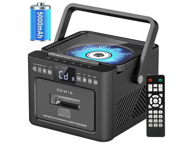 Boombox Cassette CD Player Combo with Bluetooth, FM, Remote Control, Tape Recording, AUX/TF/USB Drive, Rechargeable CD Player with Stereo Sound &.