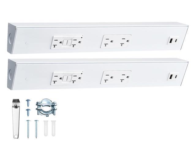 2-Pack 16 in Hardwired Under Cabinet Power Strip with GFCI, 20A GFCI + 20A TR Outlet with USB-A & USB-C, Angled Outlet Design, 2500W Rating,...