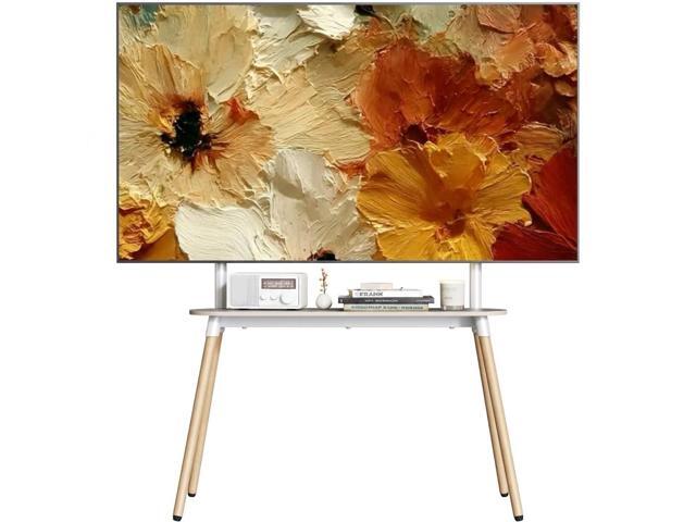 Easel Floor TV Stand with Storage for 49-86 inch TVs, Height Adjustable 4-Leg Universal TV Stand with Cable Management & Protective Pads, Holds 110.