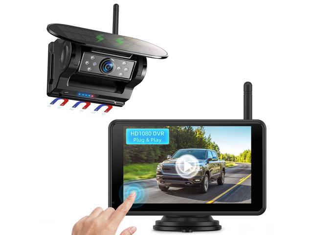 Magnetic Solar Wireless Backup Camera: HD1080P 5 Touchscreen Portable with DVR, BSD, 1-Min Install-Free IR Night Vision Hitch Backup Camera for...