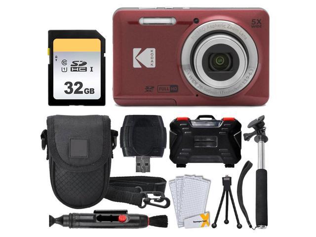 Kodak PIXPRO FZ55 Digital Camera (Red) + 32GB Memory Card + Point and Shoot Camera Case + Extendable Monopod + Lens Cleaning Pen + LCD Screen...
