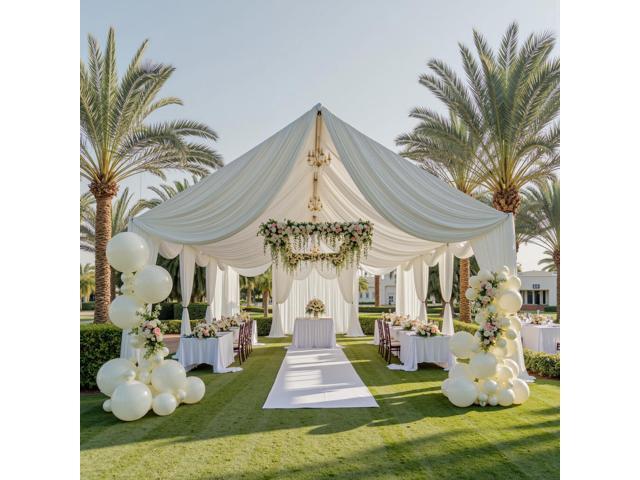 10ftx40ft Ivory Ceiling Curtain for Wedding Parties 2 Panels Wrinkle-Free 40 FT Long Tent Draping Curtains for Wedding, Birthday & Theme Parties,...
