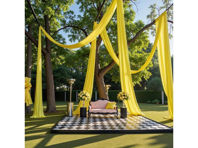 10ftx40ft Light Yellow Ceiling Curtain for Wedding Parties 2 Panels Wrinkle-Free 40 FT Long Tent Draping Curtains for Wedding, Birthday & Theme.