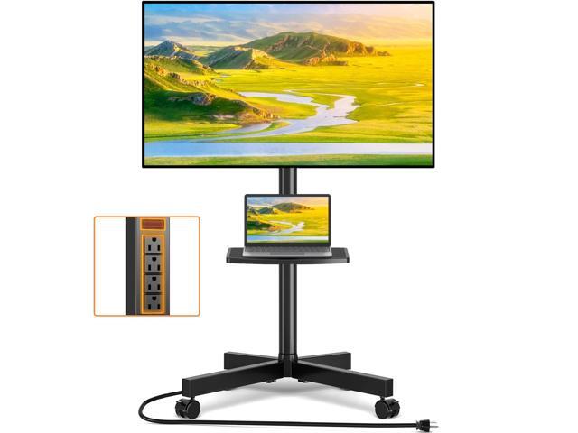 Mobile TV Stand with Power Outlet, Tilt Rolling TV Cart for 23-65 Inch LCD LED OLED Flat Curved Screen TVs up to 88 lbs, Height Adjustment Portable.