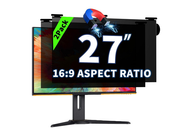 2 Pack Magnetic Hanging Computer Privacy Screen 27 Inch for 16:9 Widescreen Monitor, Removable Privacy Screen Anti Glare Blue Light Computer Screen...