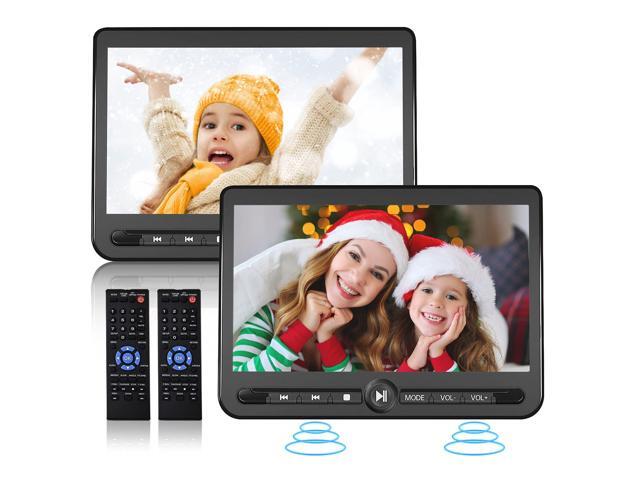 10.5' Dual Portable DVD Player, Rechargable Car Screen Play A Same or Two Different Movies, Headrest for Car with 5-Hour, Support USB/SD, Last Memory