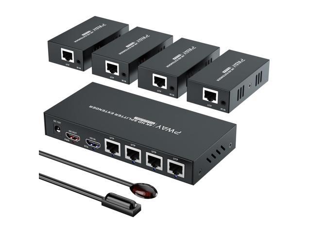 HDMI Extender Splitter 1x4 HD 4K @60Hz Over CAT5/CAT6/CAT7 Ethernet CableUp to 196ft-Loop Out-Equipped with IR POC and EDID