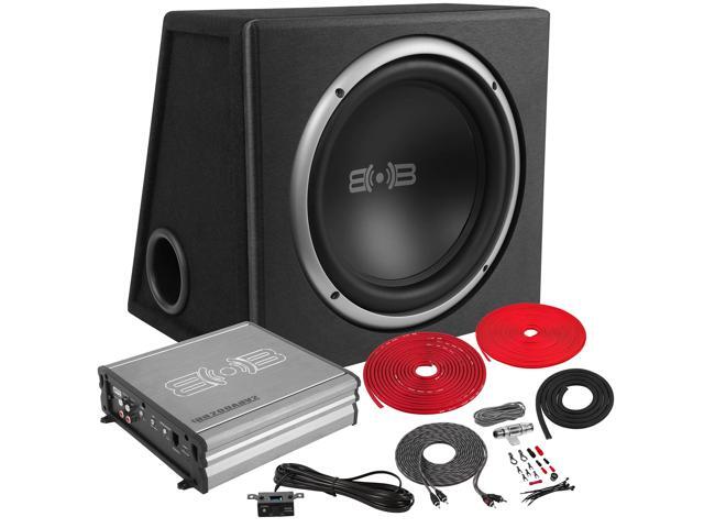 BPKG112v2 600W Single 12' Car Subwoofer with Ported Enclosure, Monoblock Amplifier, Wiring Kit and Remote Bass Knob