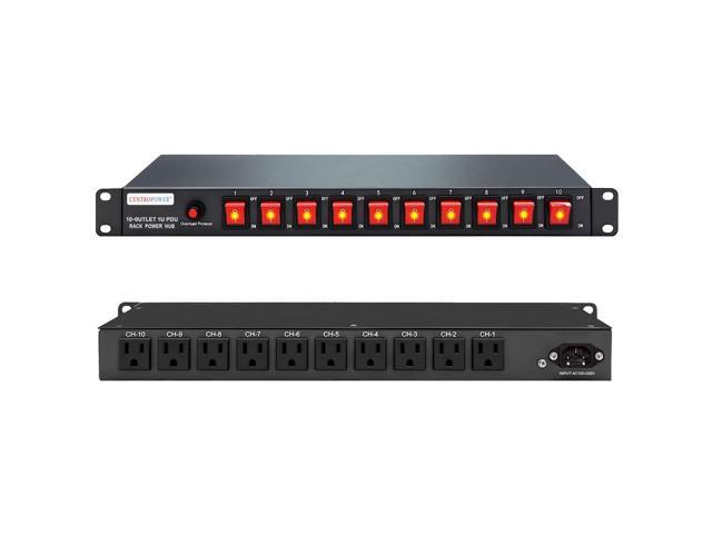 1U PDU Horizontal Rackmount Power Strip - Surge Protector 10 NEMA 5-15R Outlet 100V-240V/15A 1800 Joules, 10 Independent LED Switches, w/6 ft Cord,...