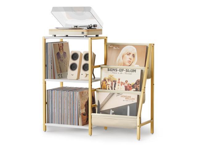 Record Player Stand, Turntable Stand with 3-Tier Vinyl Record Storage, Record Player Table 200 Albums, End Table with Vinyl Display Holder Shelf,...