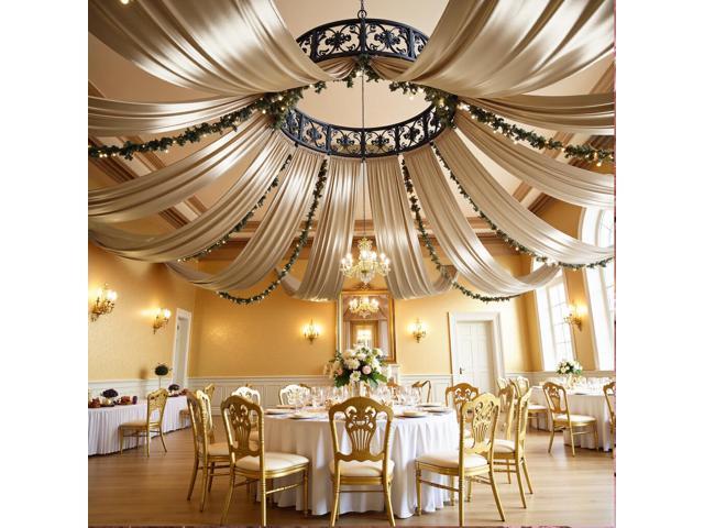 4 Panels 5ft(W) x 20ft(H) Champagne Gold Backdrop Curtain for Wedding Parties 20 FT Extra Long Wrinkle Free Shimmer Back Drop Cloth for.