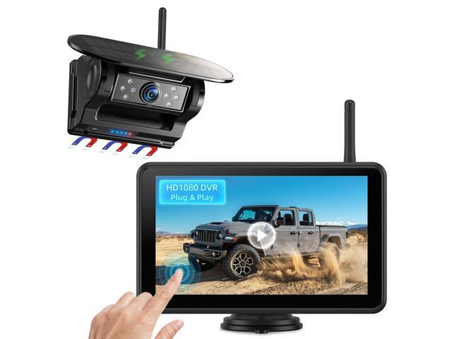 Magnetic Solar Wireless Backup Camera: HD1080P 7 Touchscreen Portable with DVR, BSD, 1-Min Install-Free IR Night Vision Hitch Backup Camera for...