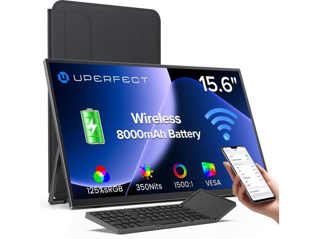 Wireless Portable Monitor with Battery 8000mAh, 15.6' 1080P Travel Monitor with Wireless Keyboard/Sleeve/Stand/VESA, External Second Screen for...