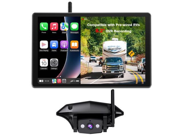 8.2'' RV Backup Camera Wireless: Compatible with Pre-Wired RV, 1080P HD Monitor with CarPlay, Voice Control, IR Night Vision, DVR Recording Back Up...