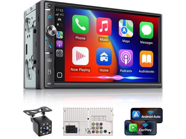 Double Din Car Stereo with 7' HD Touchscreen, Wireless Apple Carplay & Android Auto, Bluetooth, 240W, SWC, Subwoofer Output, Mirror Link, FM/AM Car.