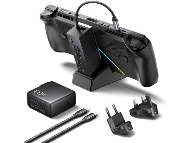 Docking Station & 100W Charger for ROG Xbox Ally X (2025)/ROG Ally X/Steam Deck/Legion Go, 6-in-1 Dock with HDMI 4K@120Hz, Gigabit Ethernet, Dual.