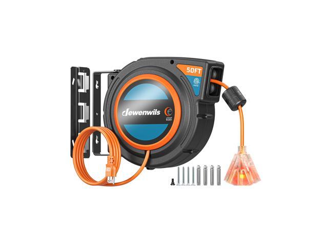 Extension Cord Reel with Twist-lock Stopper, Power Retractable Cord Reel, Lightweight and Portable, Brighter Triple Tap Outlet, for Home...