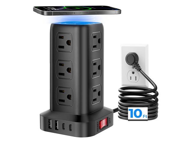 Tower Surge Protector Power Strip with 12 Outlets 4 USB (1 USB C), 10Feet Extension Cord with Multiple Outlets, Charging Station, Power Strip...