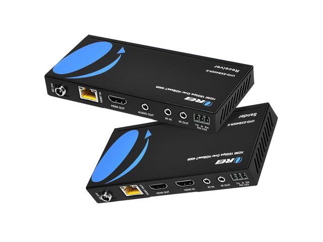 4K HDMI over Ethernet Extender Balun - HDBaseT UltraHD 4K @ 60Hz 4:4:4 CAT5e/6/7 Cable with HDR, CEC & IR Control, RS-232 Up to 400 Ft Loop Out POC...