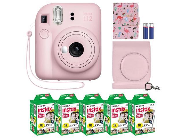 Instax Mini 12 Instant Camera + MiniMate Accessory Bundle & Compatible Custom Case + Fuji Instax Film Value Pack (50 Sheets) Flamingo Designer...