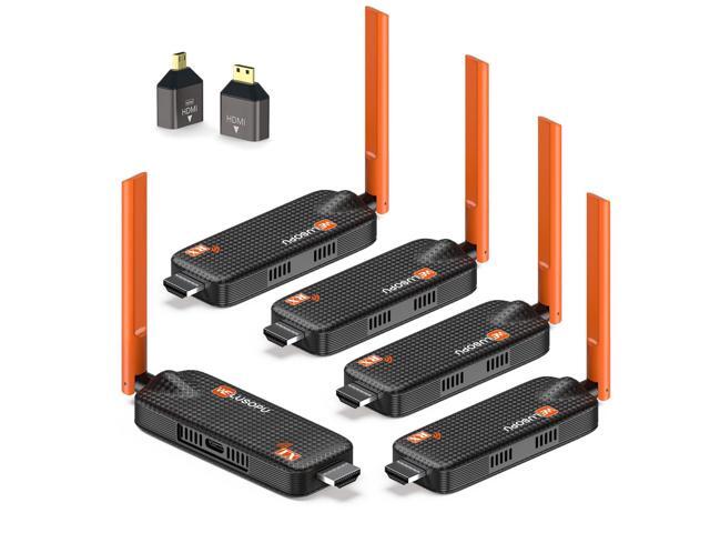 Wireless HDMI Transmitter and 4 Receivers, Support Up to 6 Receivers, 5.8G HDMI Wireless Extender Casting Content for PC Laptop Camera Cable Box to...