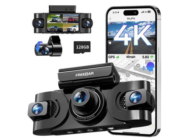 4K 360° Dash Cam, 4-Channel Car Camera Front and Rear Cabin & Sides with GPS, WiFi, Night Vision, 24H Parking Mode, Anti Vandalism for Truckers,...