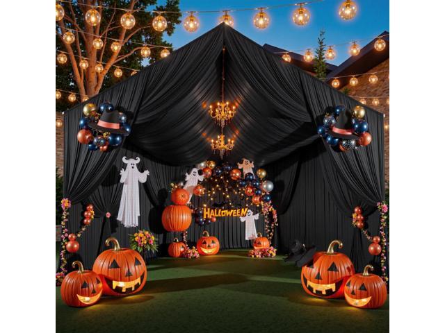 30ftx40ft Black Ceiling Curtain for Wedding Parties 6 Panels Wrinkle-Free 40 FT Long Tent Draping Curtains for Wedding, Birthday & Theme Parties,.