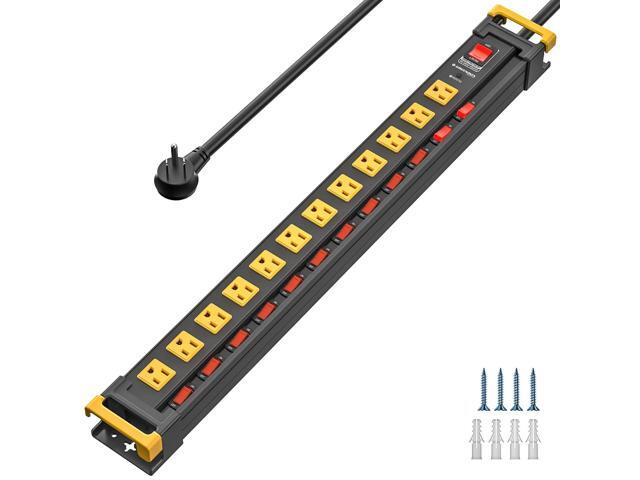 12 Outlet Long Heavy Duty Power Strip with Individual Switches,3300J Surge Protector Metal Power Strip,Wide Spaced,6Ft Cord Managment for...