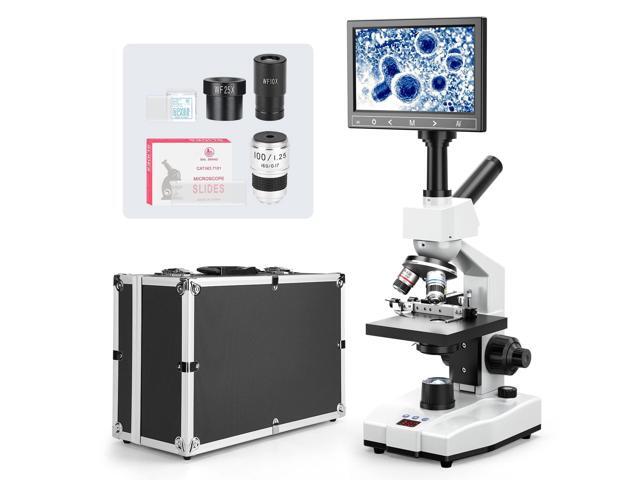 Constant Temperature Lab Monocular Compound Microscope 40X-2500X Magnification with 7' LCD Screen 5MP E-Eyepiece, Adjustable Thermostat Mechanical...