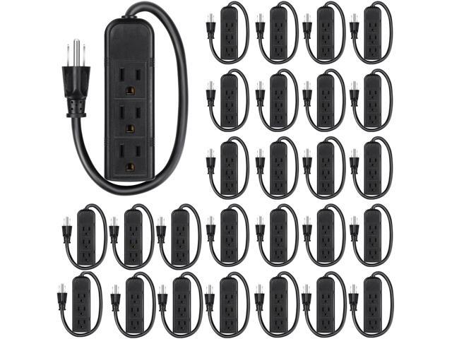 20 Pack 3 Outlet Power Strip Extension Cord with Flat Plug Mini Cord 3 Ground Heavy Duty Mountable Outlets Strip for Computer Phone Home Office (1.