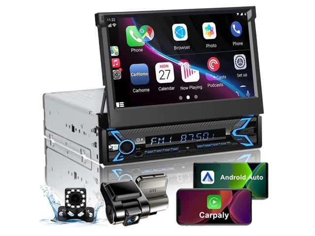 Single Din Car Stereo with Dash Cam & Backup Camera, 7INCH Flip Out Single Din Touchscreen Car Stereo with Apple Carplay & Android Auto, Car Audio.