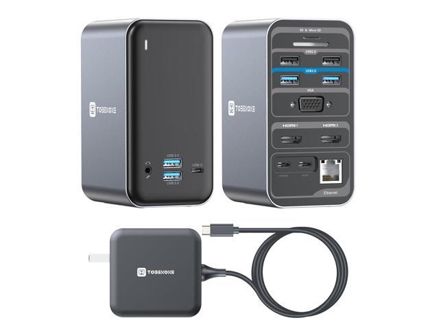 USB C Docking Station Dual Monitor with 100W GaN Charger, Laptop Dual HDMI Docking Station with 7 USB, SD/TF, Ethernet, and Audio/Mic, 15 in 1 USB...