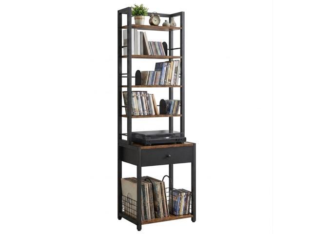 CD Storage Rack, 6-Tier DVD Organizer Shelf with Drawer & Adjustable Book Stoppers, Vinyl Record Holder &Multi-Purpose Media Organizer, Ideal for.