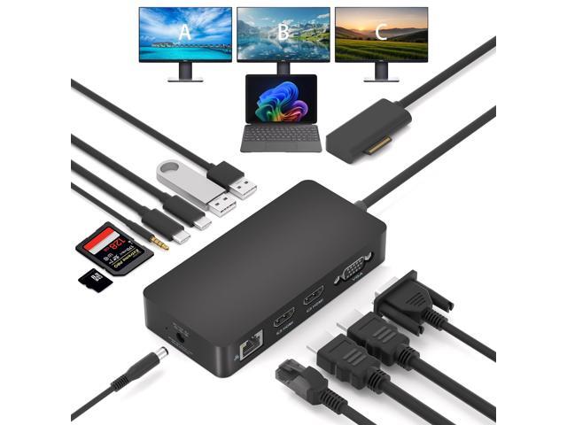 12 in 1 New Surface Docking Stationg, Triple Displays VGA + Dual 4k@30hz HDMI, Surface Dock for Surface Pro 11/10/9/8/X/7/6/5/4/3, Surface Laptop,...