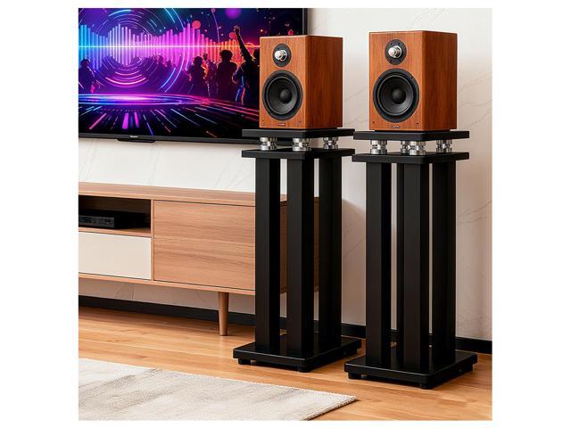 17in Heavy Duty Speaker Stands Pair up to 110lbs, Vibration-Absorbing MDF Design Surround Sound Stand for Home Theater Studio, Holds Bookshelf &...