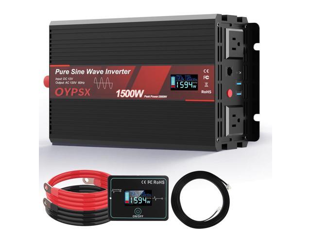1500W Power Inverter 12V to 110V 120V AC Pure Sine Wave Inverter for RV Truck Camping,Outdoor Off-Grid Power Converter with LCD Display,Wired...