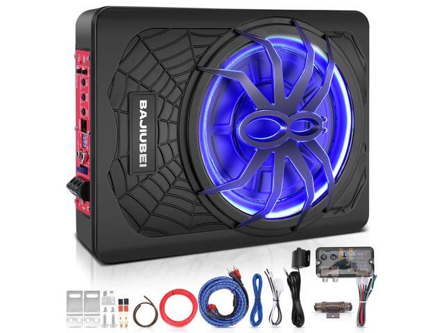 10' 1200W Slim Under Seat Powered Car Subwoofer Hideaway Subwoofer with Complete Mounting Wire Kit, Car Truck Audio Subwoofer Built in Amplifier.
