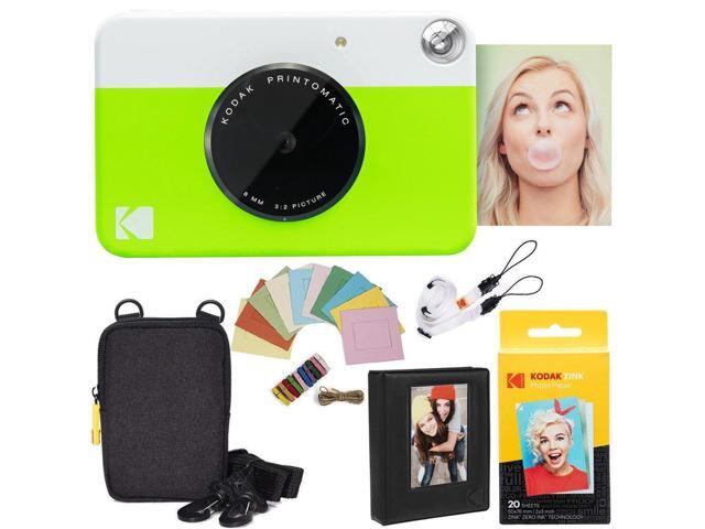 Printomatic Instant Camera Bundle (Green) Zink Paper (20 Sheets) - Case - Photo Album - Hanging Frames