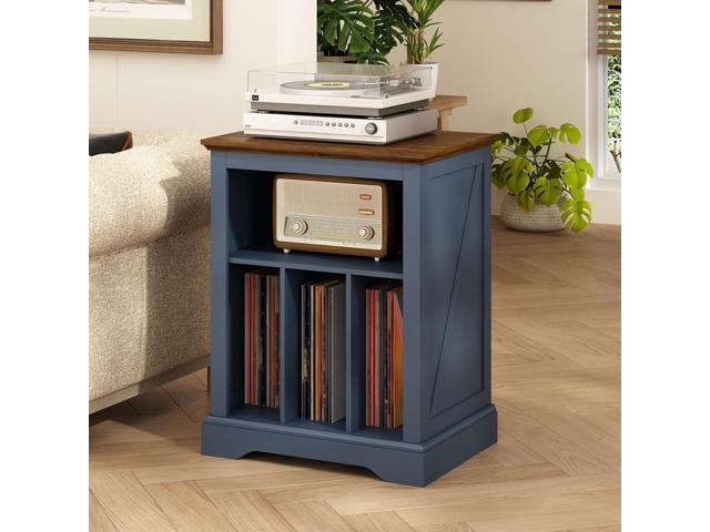 Record Player Stand with Vinyl Record Storage, Large Wood Turntable Stand Cabinet Dispaly Shelf for Living Room,Bedroom,Office,Blue