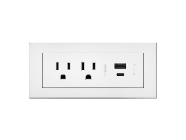 Legrand RDZCWH radiant Furniture Power Center with USB, Recessed Power Strip, 2 Outlets, Type A/C USB, 6 Foot Cord, White